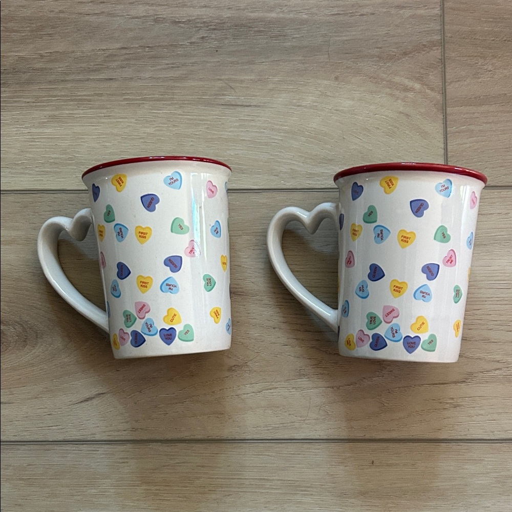 Set of 2 conversation heart mugs